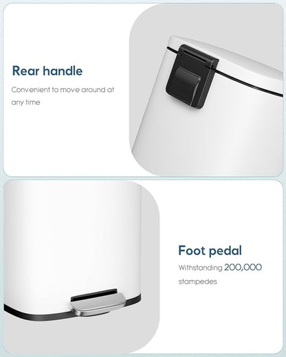 Arlopu 8 Gallon Step Trash Can, Stainless Steel Garbage Bin, Soft-Close Rubbish Bin with Removable Plastic Inner Bucket, Fingerprint-Proof, Lid Dustbin, Suit for Kitchen Home (White, 30L)