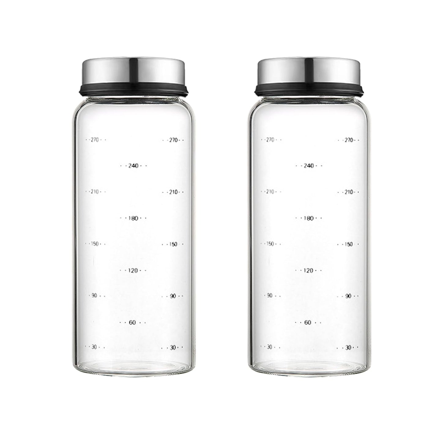 Yitexin 10 Oz Glass Salt and Pepper Shakers, Stainless Steel Spice Jars with 3 Adjustable Pour Holes Lid & Scale, Refillable Salt Shaker Dispenser Seasoning Containers for Kitchen Restaurants (2 Pcs)