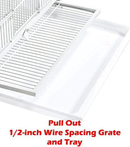 Single Stackable Center Divided Breeder Breeding Bird Flight Double Rolling Cage for Aviaries Canaries Cockatiels Lovebirds Finches Budgies Small Parrots (White Vein, Single Story)
