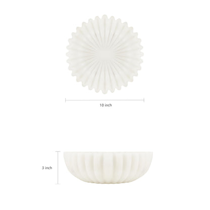 iAmoy White Decorative Bowl, Marble Style Catchall Bowl for Entryway Console Coffee Table Shelf, 10” Scalloped Fluted Decorative Centerpiece Living Room Decor Dresser Organization