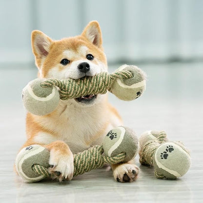 Interactive Rope Dog Chew Toy with Tennis Balls – Durable Cotton Tug & Fetch Toy for Puppies and Small to Large Dogs