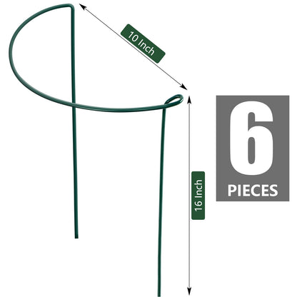 FEED GARDEN 6 Pack Plant Support Stakes, Peony Cages and Supports, Metal Garden Plant Stake(10" Wide x 16" High) Green Half Round Plant Support Rings for Outdoor Indoor Plants, Tomato, Hydrangea