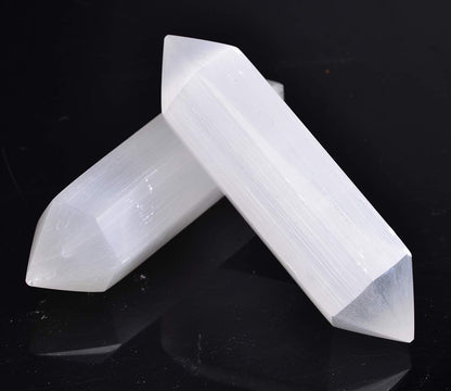 AMOYSTONE Selenite Crystal Wand Double Termated Crystal Point 6 Sides Selenite Wands Large 6" 1 PC