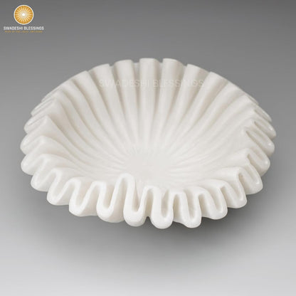 SWADESHI BLESSINGS HandCrafted Marble Ruffle Bowl, Large Decorative Bowl for Home Decor, Key Bowl for Entryway Table, Scalloped Bowls for Dining Table Centerpiece Decor, Catch All Bowls, 9"
