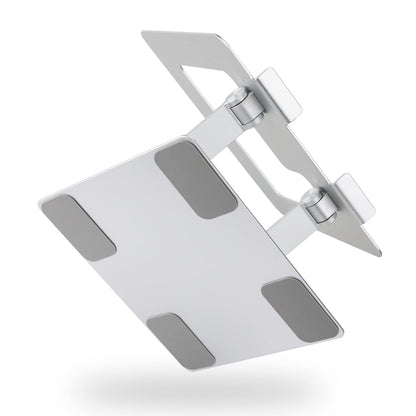 Amazon Basics Sturdy and Portable Ergonomic Laptop Stand for Desk, Height Adjustable Riser with Ventilated Cooling, Foldable, Fits all Laptops up to 15.6 Inch, Silver
