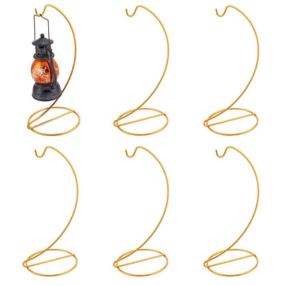 DELORIGIN 6pcs Ornament Display Stand Hanger Holder Glass Globe Iron Wire Stand Hanging Hook Rack for Christmas Lanterns Hanging Air Plant Terrarium Witch Ball Decor DIY Art Craft Display(Golden)