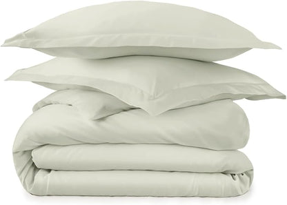 100% Organic Cotton Duvet Cover King Size - Naturally Soft Lightweight & Cooling Duvet Cover Set with Decorative Shams - Premium GOTS Certified 300 Thread Count Sateen Weave (Pastel Green, King)