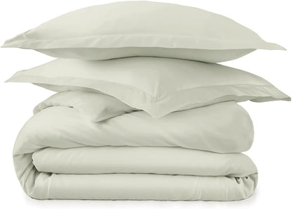 100% Organic Cotton Duvet Cover Queen Size - Naturally Soft Lightweight & Cooling Duvet Cover Set with Decorative Shams - Premium GOTS Certified 300 Thread Count Sateen Weave (Pastel Green, Queen)
