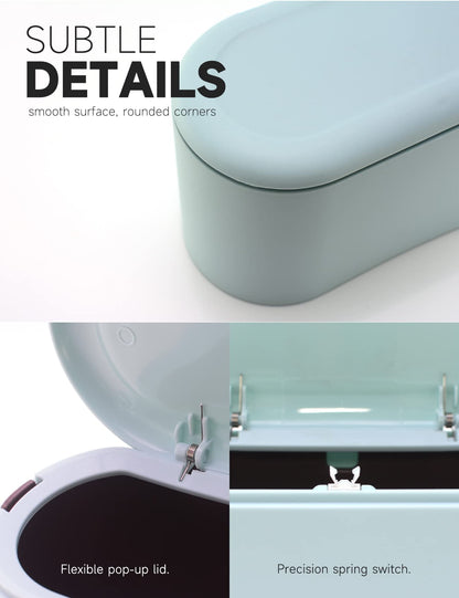 MONGTINGLU Mini Trash Can with Lid Removable Small Garbage Can, Tiny Plastic Trash Bin, Pop Up Countertop Wastebasket, Counter Garbage Lint Bin (Light Blue)