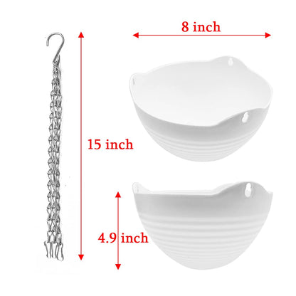 4 Pack 8 inch Hanging Planter Pots,Self-Watering Round Hanging Basket with Water Tray Metal Chain,Succulent Flower Plant Pot Container for Indoor Outdoor Garden Balcony Wall Decor,White