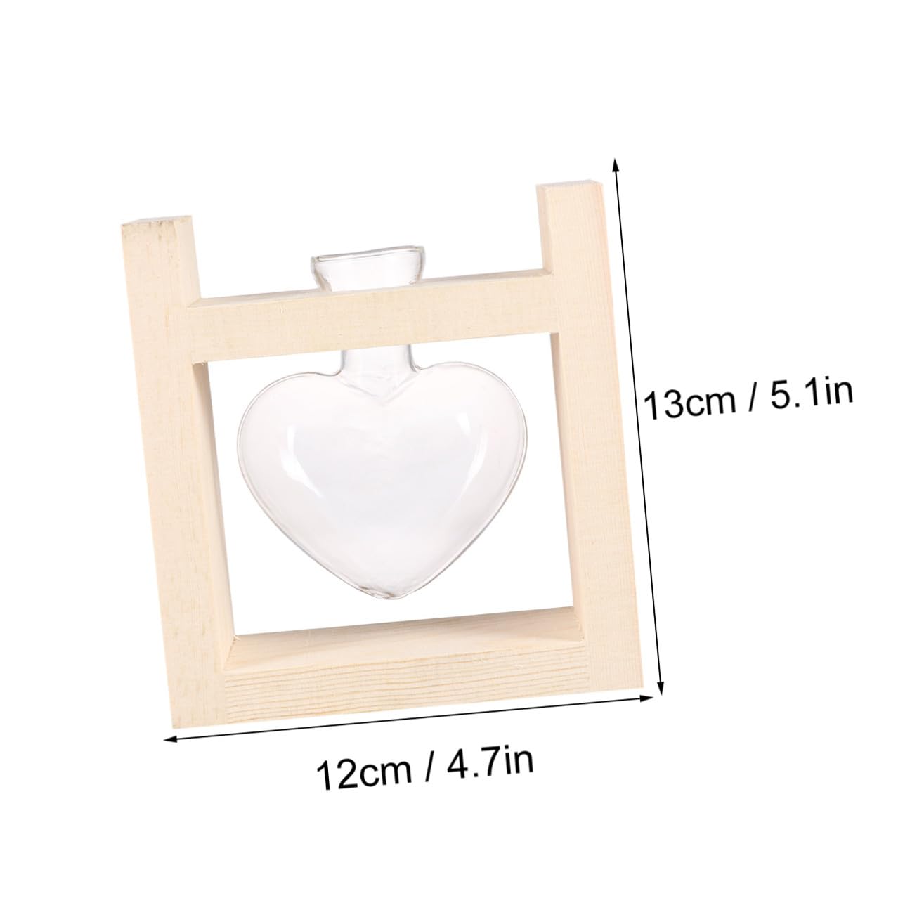 HAKIDZEL Heart-Shaped Glass Vase with Wooden Rack Hydroponic Plant Terrarium Container for Indoor Flower Arrangement Heat-Resistant Decorative Planter for Tulips Roses Indoor and Office