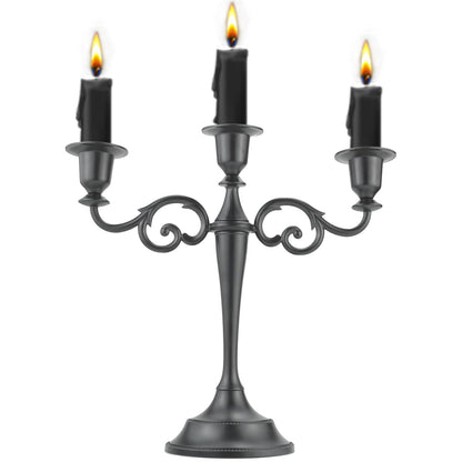Viscacha 3 Candle Metal Candelabra Candlesticks Holder for Formal Events, Wedding, Church, Holiday Décor, Halloween Taper Candle Holder Stand Centerpiece Elegant Decoration Piece for Table, Black