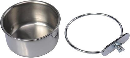 Mrli Pet Food & Water Bird Cup with Clamp Holder Stainless Steel Coop Cup Feeding Dish Feeder for All Bird Small Animal and Puppy Dog Cages 20 Oz