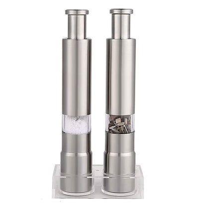 Salt and Pepper Grinder Set Manual Stainless Steel, Refillable Pepper Grinder and Salt Grinder with Acrylic Base, Salt & Pepper Mill Set
