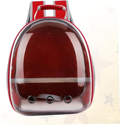 Mikikit Portable Parrot Backpack Carrier with Breathable Design and Wooden Stand for Outdoor Travel Red Space Capsule Pet Carry Bag
