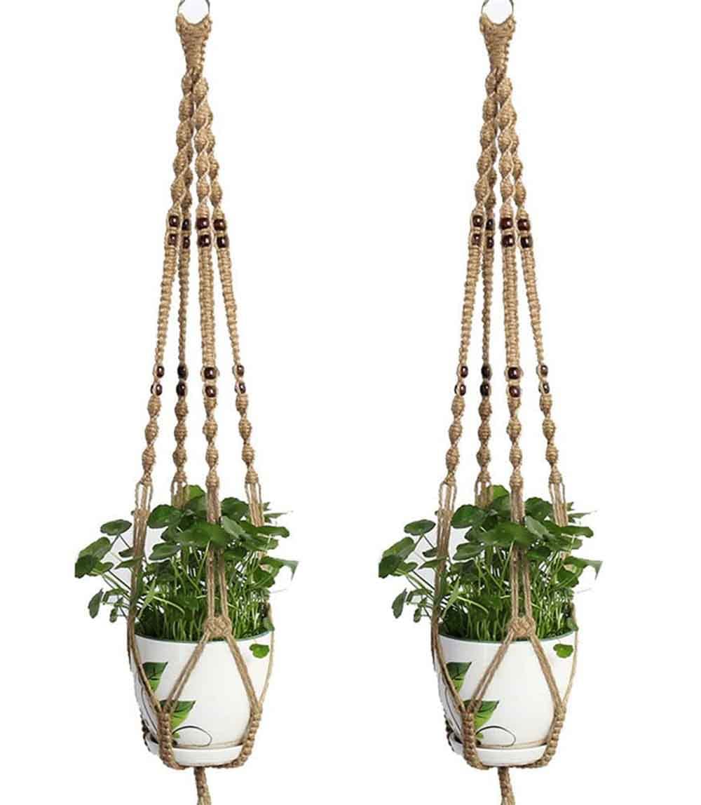 JOIZPAPA 2 Pcs Macrame Plant Wall Hanging Hanger Planter Holder Jute Rope Indoor Outdoor Decor