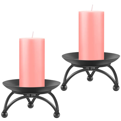 GerayMer Pillar Candle Holder, Iron Candle Stand, Candle Plate, Candlesticks for Pillar Candles, Black Candle Tray for Party Wedding Table Home Decoration (Set of 2)