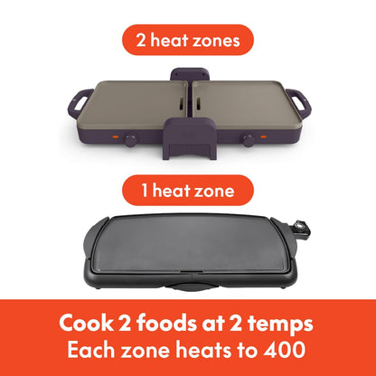 Bella 10"x 20" Ceramic Fold-n-Store Dual Temp Griddle, Fits-anywhere Kitchenware, EverGood Ceramic Nonstick Coating, 2 Temperature Zones up to 400°F, Dishwasher Safe Drip Tray, 1500 Watt, Oatmilk