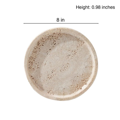 XINFUHUA Travertine Tray, Small Ceramic Vanity Tray for Bathroom Counter Decor, Round Marble Decorative Trays for Coffee Table (Beige, Medium Size)