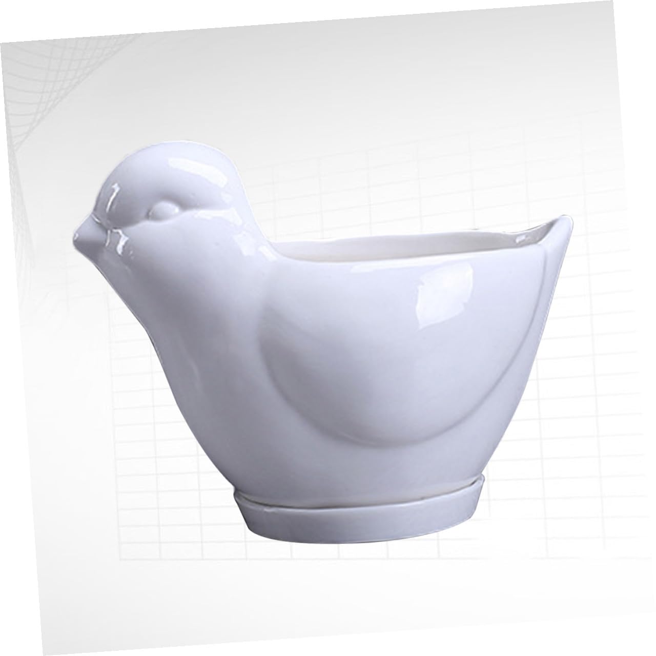 LALAFINA Ceramic Succulent Plant Container Bird Shape Large White Flower Pot with Saucer Indoor Desktop Planter for Home Garden Decor