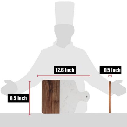 Azauvc Cutting Board with Marble and Natural Wood,Serving Board for Steak Fruits with Handle,Chopping Board for Bread as Serving Trays (White)