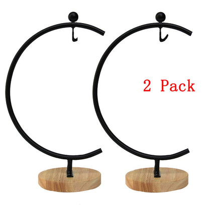 Ornament Display Stand Iron Hanging Pot Hook Stand Rack Holder for Hanging Glass Globe Air Plant Terrarium Witch Ball and Home Wedding Decoration Creative Gift Wood Base (Thick G Shape 2 Pack, Black)