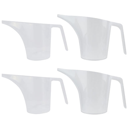 EIKS Plastic Funnel Pitcher Measuring Cup with Long Spout for Filling Muffin Pans, Baking Molds, Salt Shakers, Pancake Batter, Watering Plants (2-Pack 1000ml + 2-Pack 500ml)