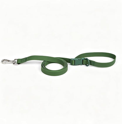 Ovale Waterproof PVC Dog Collar&Leash Set,Leash with Buckle.(M, Army Green) | Durable PVC Material Easy to Clean, Multi Ways to Wear Hand/Waist/Shoulder