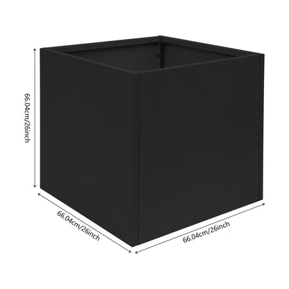 Large Outdoor Planters Metal Planters for Outdoors, Square Metal Planter Box 26"L x 26"W x 26"H, Steel Planter Box with Removable Insert Shelf, for Porch, Garden, Patio (26"L x 26"W x 26"H - Black)