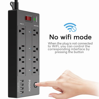 6 Ft WiFi Surge Protector - 8 Outlet Extension Cord with 4 Smart & 4 Always On Outlets, 4 USB Ports, Alexa & Google Home Compatible, Black