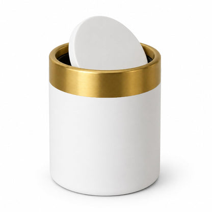 JILLICK Mini Trash Can with Lid, 1.5L / 0.4 Gal Small Metal Countertop Trash Bin with Swing Lid for Desk, Coffee Bar, Vanity, Bathroom, Office, White