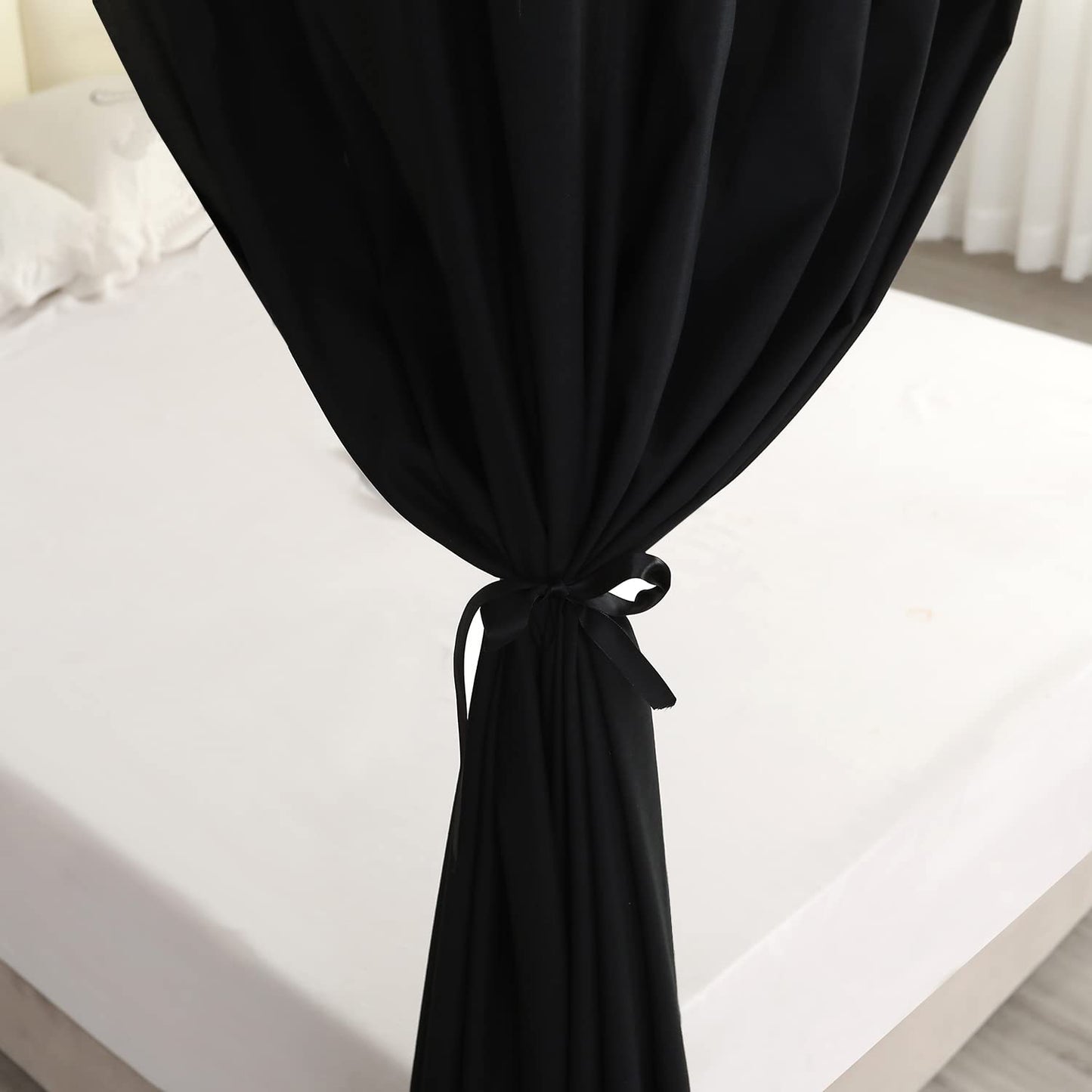 Mengersi Black Four Corner Post Bed Canopy Bed Curtains Sheer Canopy Bedroom Decoration Lightproof,Not Include Poles (King, Black)
