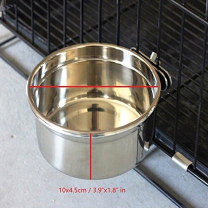Pet Dog Stainless Steel Coop Cups with Clamp Holder - Detached Dog Cat Cage Kennel Hanging Bowl,Metal Food Water Feeder for Small Animal Ferret Rabbit (Small)