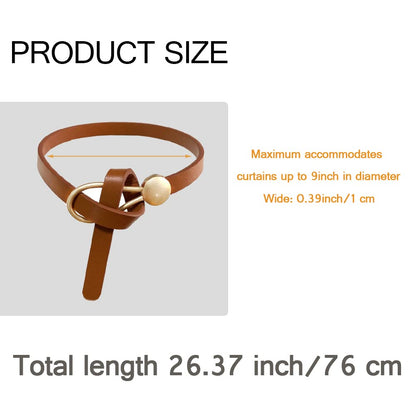 Leather Curtain Tie Backs, 4 Piece Minimalist Leather Drapery Tiebacks, Window Treatment Holdbacks, Housewarming Gift, Modern Home Decor Accessories (Brown)