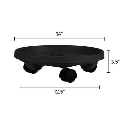 Bloem Round Planter Caddy with Wheels: 14" - Black - Durable Plastic Dolly, 360 Degree Wheel Movement, for Indoor and Outdoor Use, Gardening, 100 lb Capacity