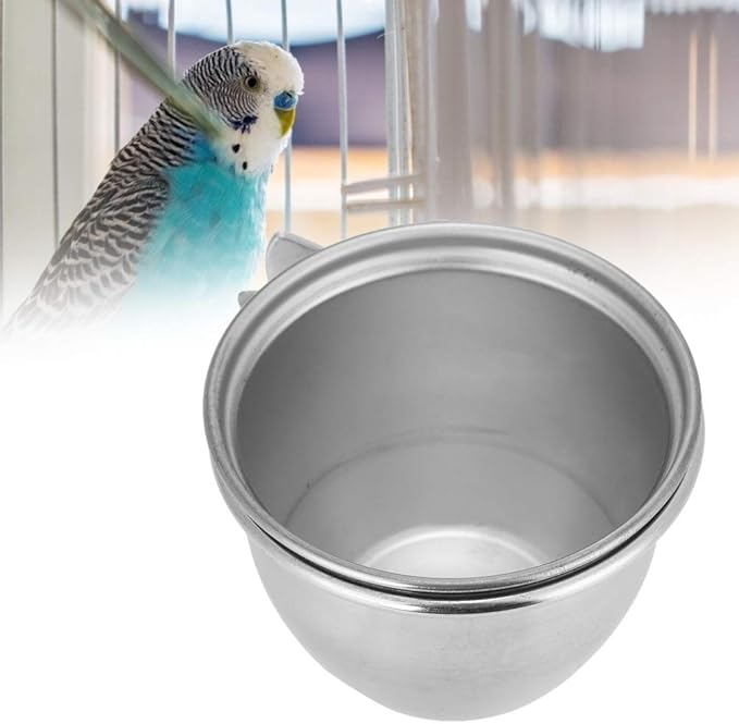 Tyenaza Stainless Steel Parrot Food and Water Coop Cup Bird Feeding Dish Feeder with Clamp Holder