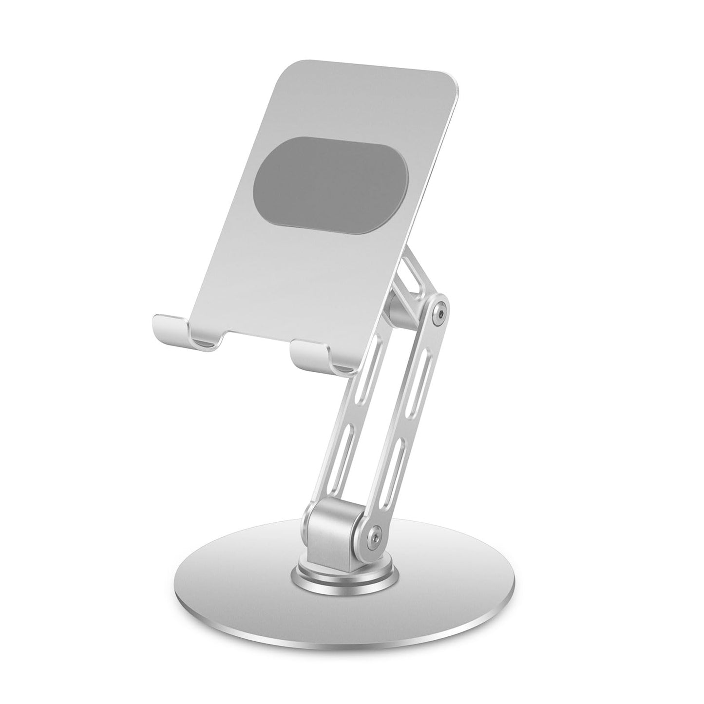 Xiaoshuang Adjustable Aluminum Phone Stand for Desk, No Wobble Heavy Base, Height Adjustable iPhone & iPad Stand, 360° Rotating Foldable Phone Holder for Desk Office Home (4–11”)
