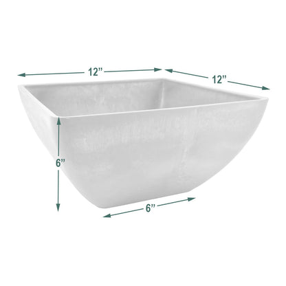 PSW Pot Collection 12x6 inch Plastic/Stone/Wood Composite Square Planter – No Drainage Hole (Drillable), Modern Indoor/Outer Pot for Flowers, Foliage, Succulents, Fairy Gardens, Chocolate