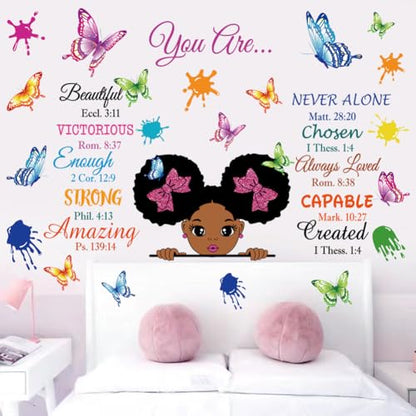 Inspirational Wall Decals Black Girl Religious Stickers Positive Saying African American You are Beautiful Nursery Decor African American Bedroom Art, Positive Afro Kid Teen Room Home Decor