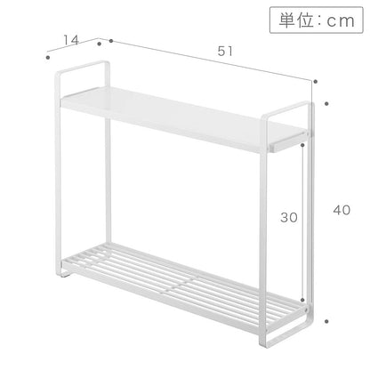 Yamazaki Industries 5150 Horizontal Stove Rack, 2 Tiers, White, Approx. W 20.1 x D 5.5 x H 15.7 inches (51 x 14 x 40 cm), Tower, Gap Storage, Condiment Rack, Holds Pots and Oils, Hooks