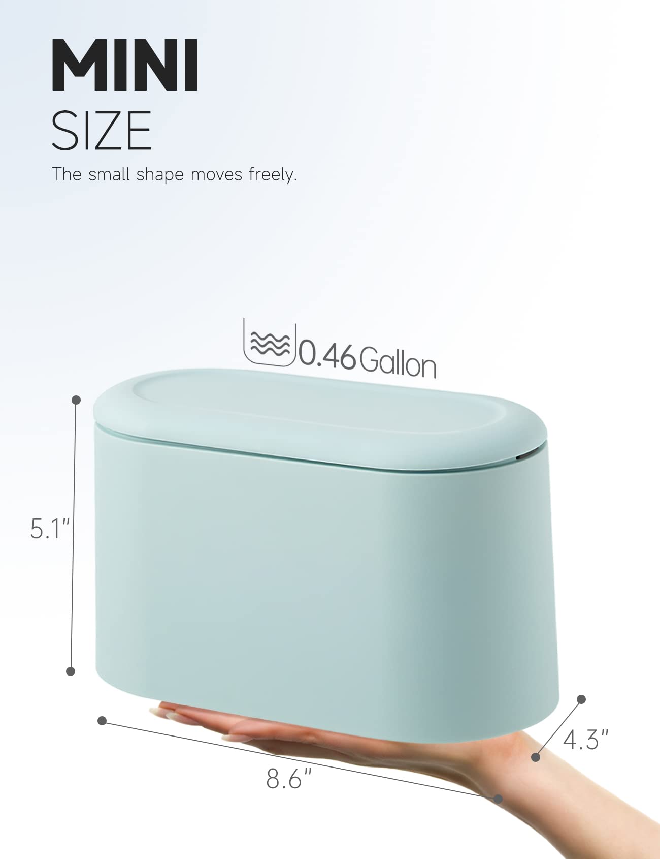 MONGTINGLU Mini Trash Can with Lid Removable Small Garbage Can, Tiny Plastic Trash Bin, Pop Up Countertop Wastebasket, Counter Garbage Lint Bin (Light Blue)