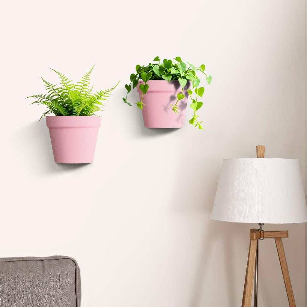 Asnext 2 Pack Plastic Wall Planter for Indoor Plants, 7.5 Inch Hanging Wall Planter Pots, Wall Mounted Succulent Planters (Pink)