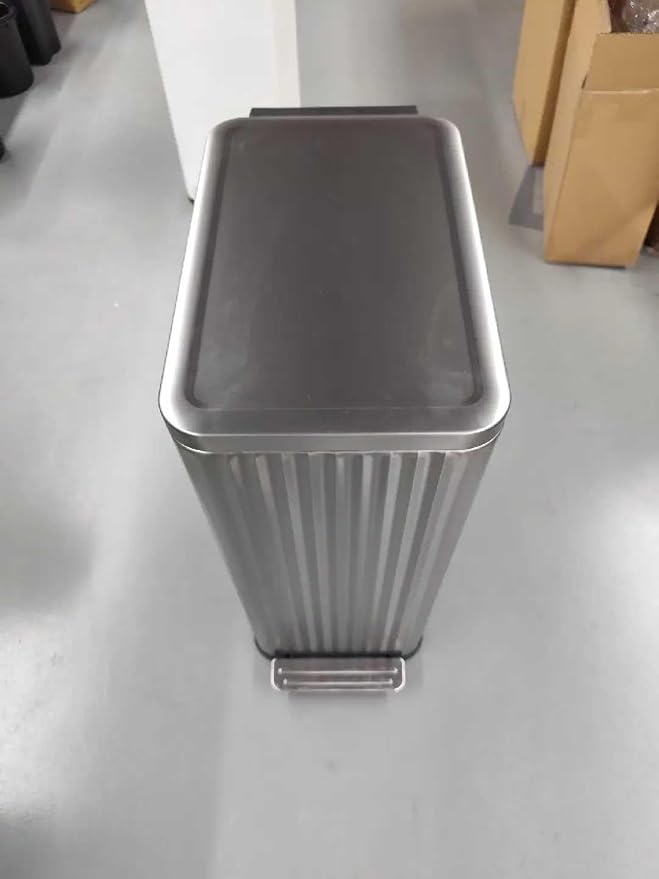 SONGMICS Trash Can, 13 Gallon (50 L) Slim Garbage Can for Kitchen, with Soft-Close Lid, Pedal, Removable Inner Bucket, Stainless Steel, 15 Trash Bags, Space-Saving, Metallic Silver ULTB350EZ01