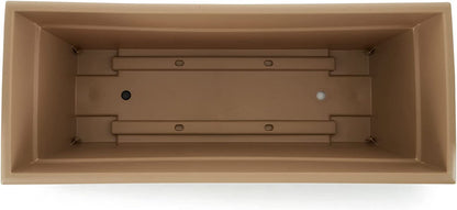 The HC Companies 28 Inch Romana Planter Box with Drainage Plug, Lightweight UV-Resistant Plastic Outdoor Planters, 1-Pack Flower Box for Garden, Patio, Balcony, and Fence, Cappuccino