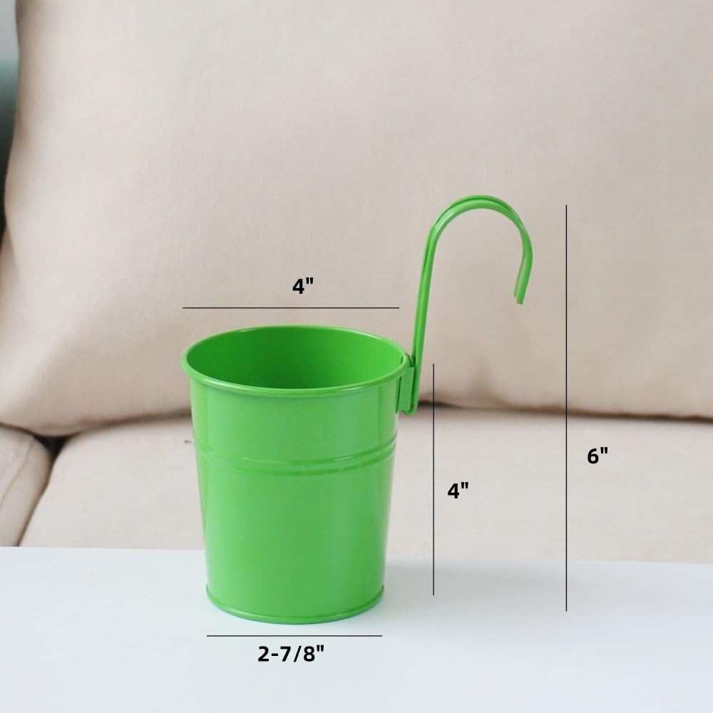 XZJMY 5 Pcs Hanging Flower Pots Metal Iron Bucket Planter Pot Metal Bucket Flower Holder with Hook Indoor Outdoor Decor for Railing Fence Balcony Garden (Dark Green)