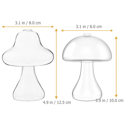 NUSITOU 2pcs Glass Mushroom-Shaped Hydroponic Flower Vases Decorative Desktop Home Office Plant Holders for Terrarium and Floral Arrangement