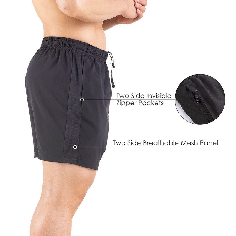 Gaglg Men's 5" Running Shorts 2 Pack Quick Dry Athletic Workout Gym Shorts with Zipper Pockets Black/Navy,Large
