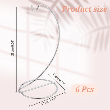 DELORIGIN 6pcs Ornament Display Stand Hanger Holder Glass Globe Iron Wire Stand Hanging Hook Rack for Christmas Lanterns Hanging Air Plant Terrarium Witch Ball Decor DIY Art Craft Display(Silver)