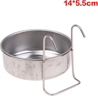 1PCS Crate Dog Cat Bowl Stainless Steel Hanging Pet Cage Bowl Food Water Feeder Coop Cup for Cat Puppy Birds Rats 5 Sizes(14CM)
