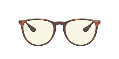 Ray-Ban RB4171 Erika Round Glasses, Rubber Havana/Clear Blue Light Filter, 54 mm